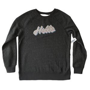 Old Navy Women Sweatshirt XS Black Cotton Nylon Fleece Hello Glitter Long Sleeve